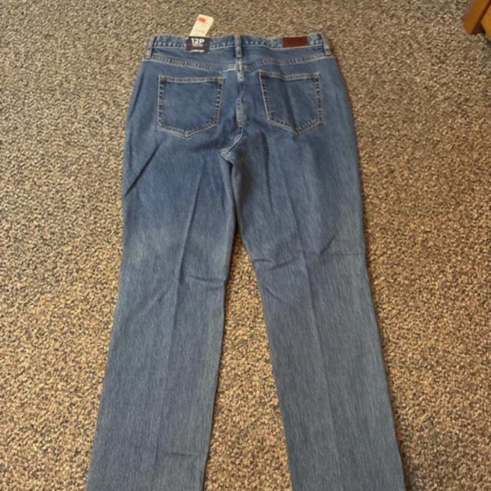 Lands End Womens 12 Petite High Rise Straight Leg Jeans Blue Denim NWT